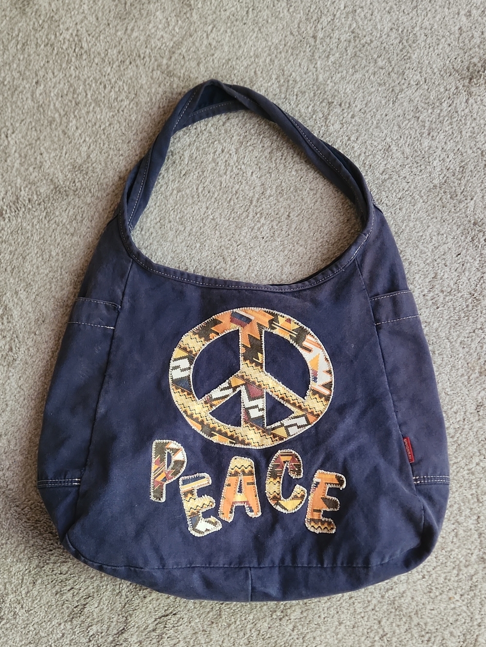 UNIONBAY Navy Shoulder Bag with Multicolor Aztec Peace Patch